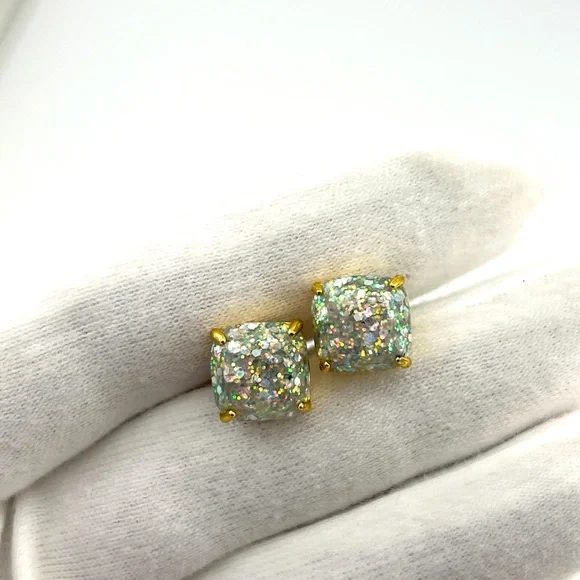 Kate Spade Gold and Silver Toned Multi Colored Glitter Sparkling Stud Earrings - Picture 1 of 4